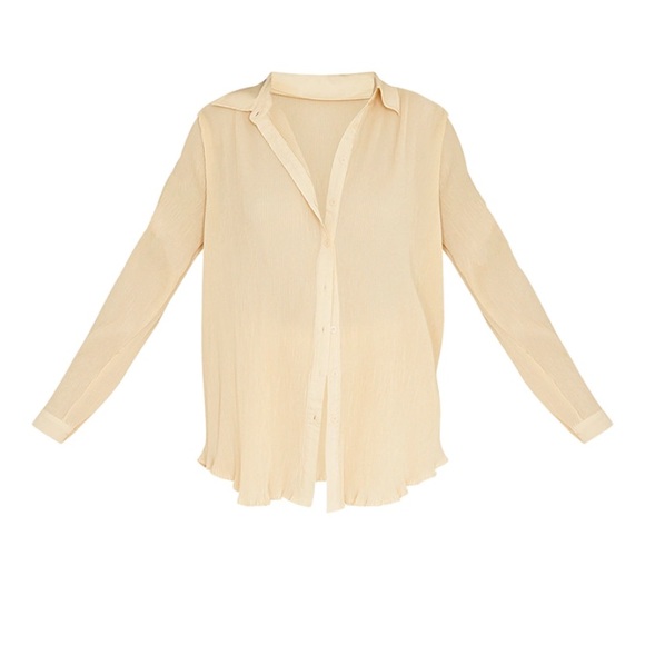Pretty Little Thing Cream Plisse Button Front Oversized Shirt & Pants Set Xsmall - Picture 6 of 9